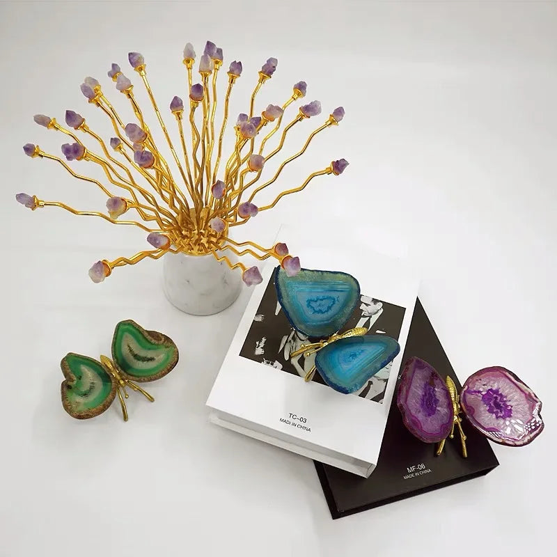 DecorBites™ Agate Butterfly Ornament Brass Insect Statue Home Decoration