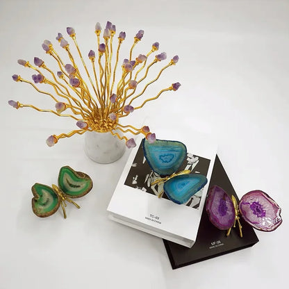 DecorBites™ Agate Butterfly Ornament Brass Insect Statue Home Decoration