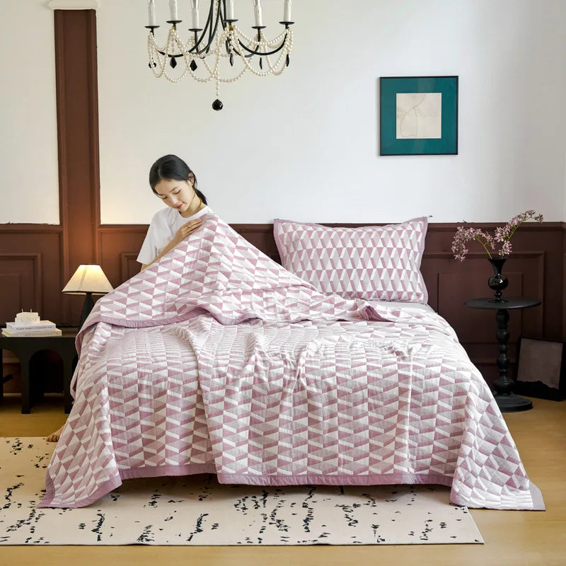 بطانية منشفة قطنية ثلاثية الطبقات مع وسادة من DecorBites™ - لحاف صيفي رائع