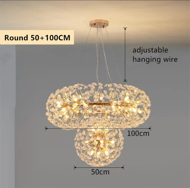 Decorbites™ Candelabro de Cristal Dorado: Lámpara Colgante LED de Lujo para Sala de Estar y Comedor