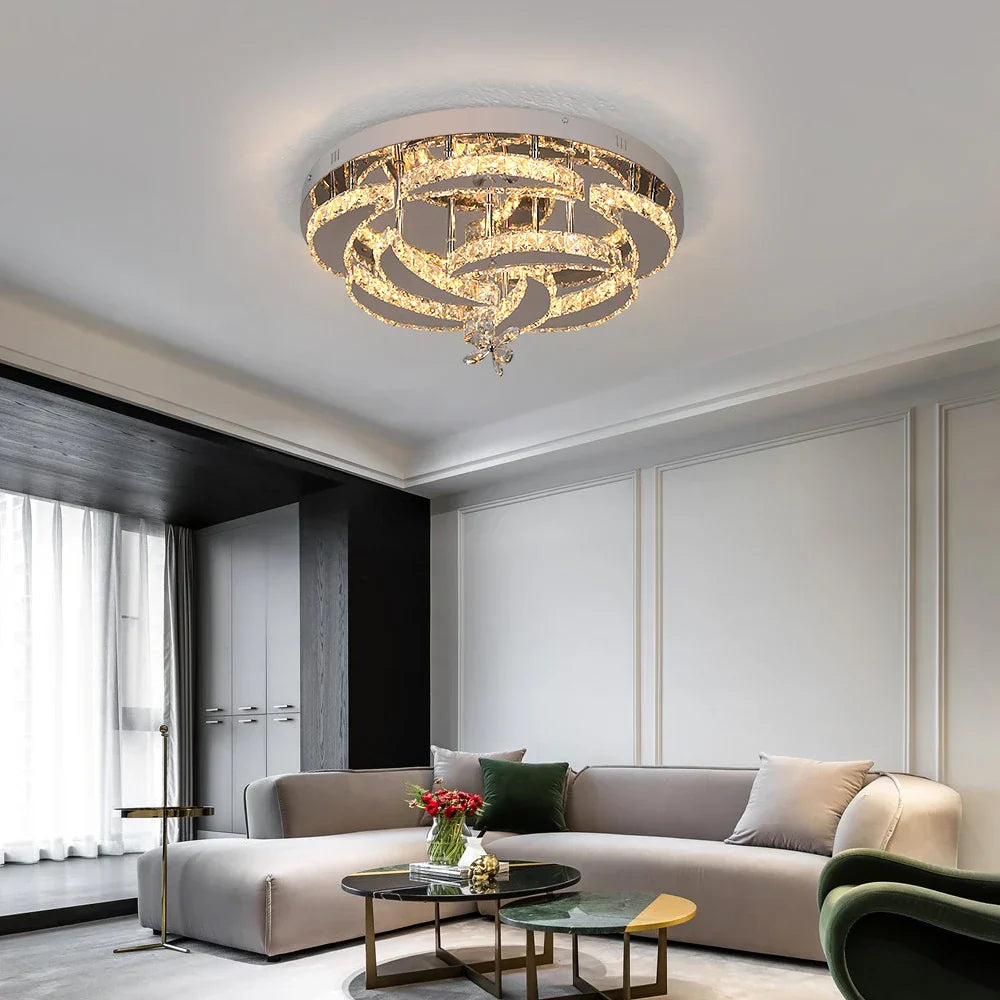 DecorBites™ Crystal Chandelier: Modern Dimmable LED Pendant Light for Living & Dining Rooms