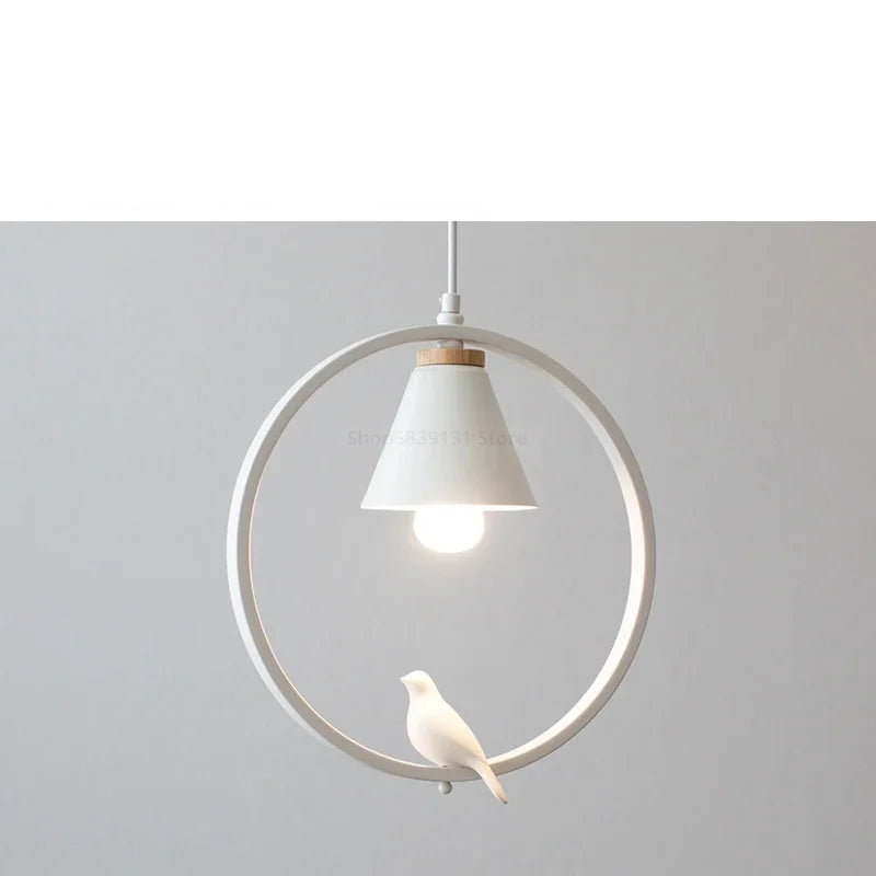 DecorBites™ Iron Ring Pendant Lights Nordic Modern Child Bedroom Hanging Lamps Led Bird Light E27