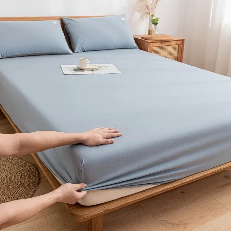 DecorBites™ Cotton Fitted Sheet with Elastic Bands for Single Double King Queen Bed
