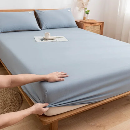 DecorBites™ Cotton Fitted Sheet with Elastic Bands for Single Double King Queen Bed