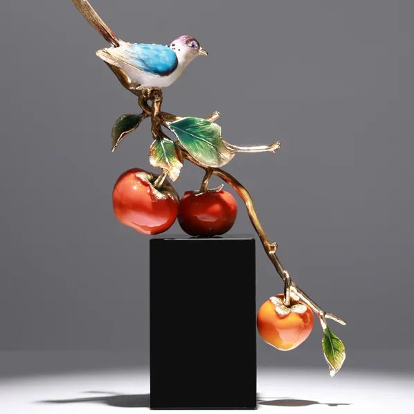 DecorBites™ Chinese Enamel Persimmon Ruyi Ornament for Living Room Wine Cabinet Décor