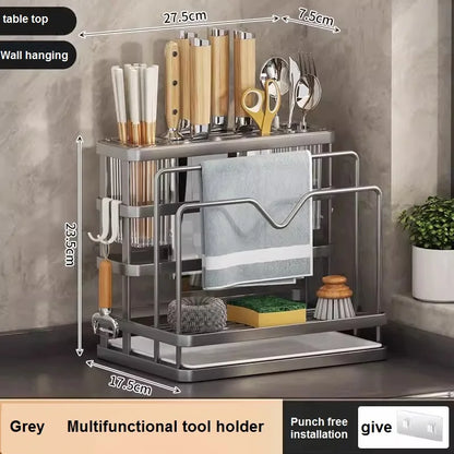 DecorBites™ Kitchen Storage Shelf: Multi-Functional Knife Holder & Sink Rack