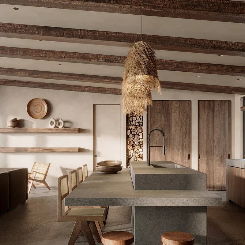 DecorBites™ Handwoven Rattan LED Chandelier Pendant Light Fixture for Dining Room & Bar