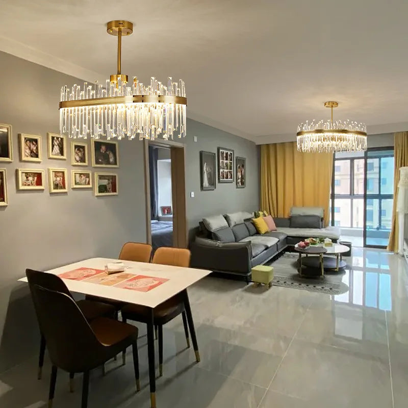 DecorBites™ Crystal Chandeliers: Round LED Luxury Ceiling Pendant Lights for Elegant Home Decor.