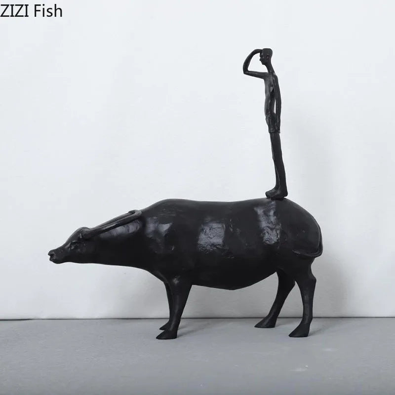 DecorBites™ تمثال راعي بقر من الراتنج لديكور المنزل الحديث