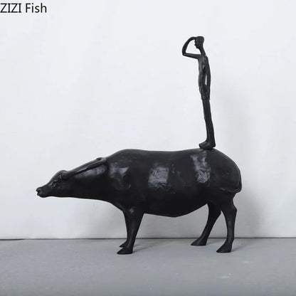 DecorBites™ تمثال راعي بقر من الراتنج لديكور المنزل الحديث