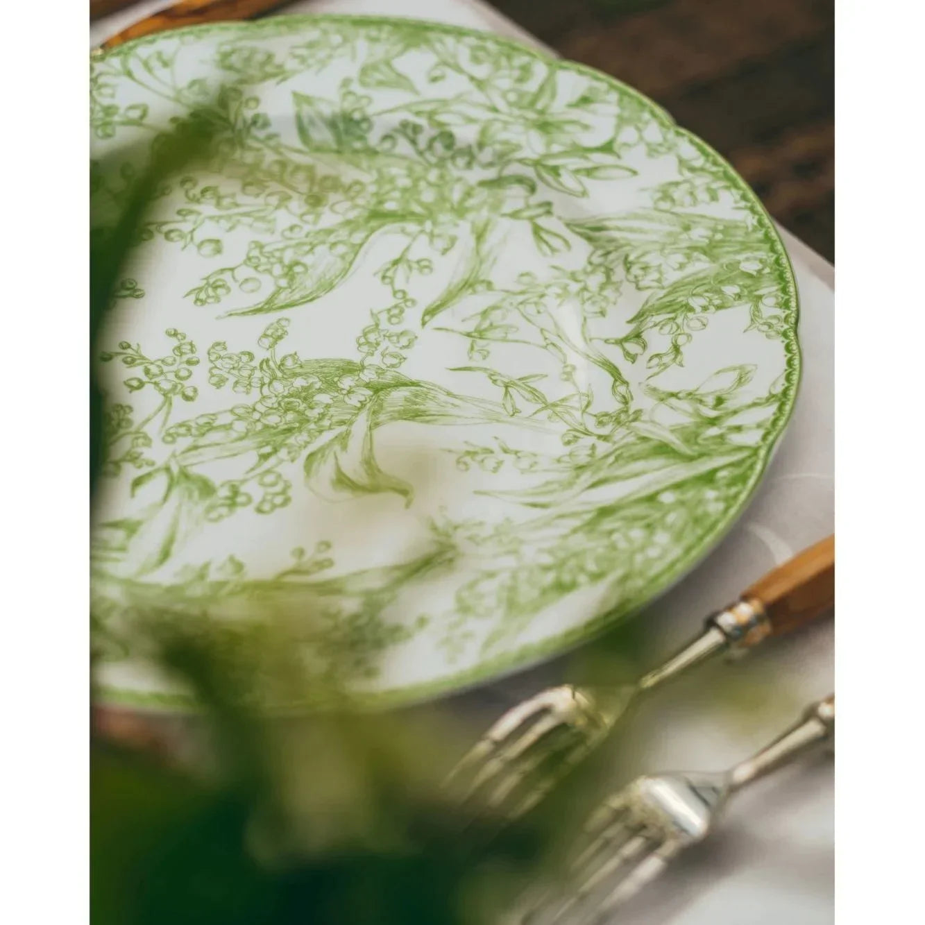 Green Floral Dinner Plate