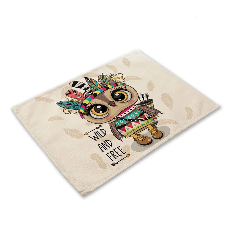 DecorBites™ Cute Owl Animal Placemat Music Bird Kitchen Dining Table Mats Coaster Bowl Cup Mat