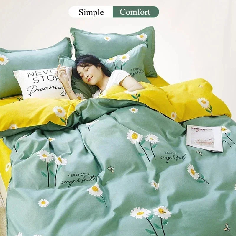 Daisy Print Bedding Set King/Queen Size by Decobites - Cozy & Durable