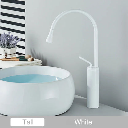 Grifo alto DecorBites™ Gold, mezclador giratorio de cascada de 360° para lavabo de baño