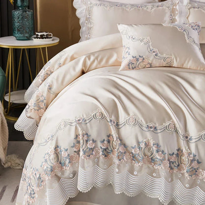 DecorBites™ Lace Silk Cotton Luxury French Wedding Bedding Set for Chic Princess Bedrooms