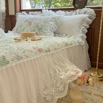 Decobites Lace Ruffles Bed Skirt Set with Pillowcases for 1.2-2M Beds