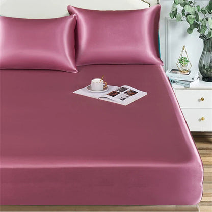 Decobites Satin Queen/King Size Fitted Bed Sheet Set Luxurious Soft Silky Elastic Bedsheet