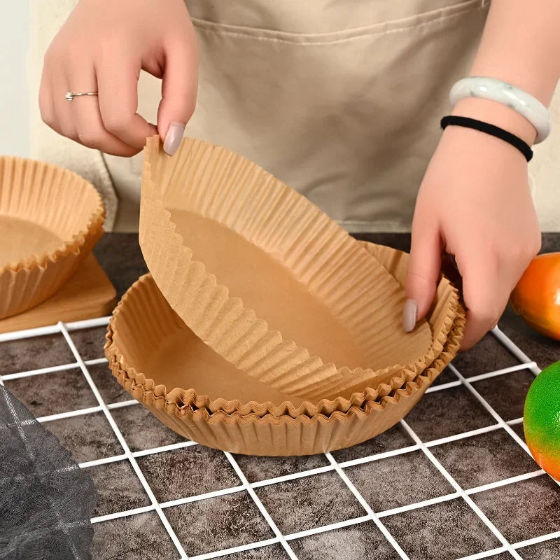 DecorBites™ Air Fryer Paper Liner: Non-Stick Round Baking Mat, 50PCS