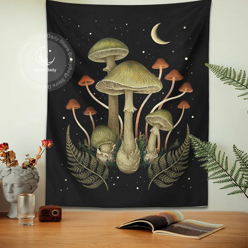 Decobites Botanical Mushroom Moom Tapestry Wall Hanging for Boho Living Room Decor