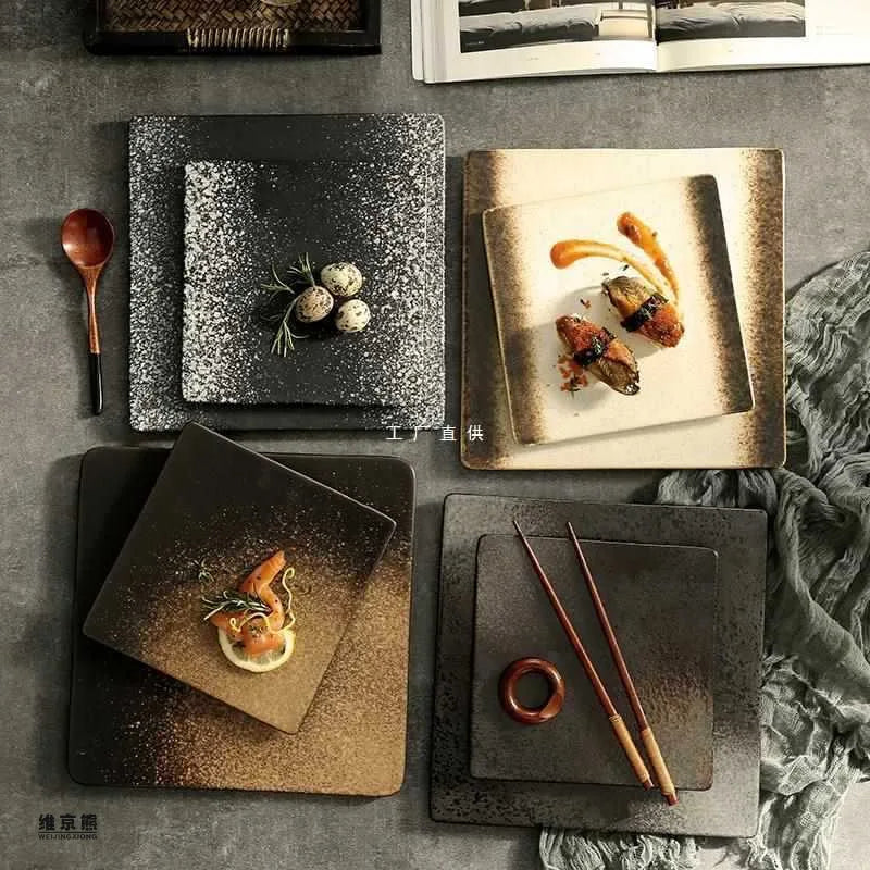 DecorBites™ Glazed Barbecue Wing Plate with Knife - Japanese Style Tray for Roast Wings and Fish