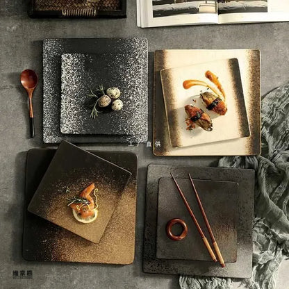 DecorBites™ Glazed Barbecue Wing Plate with Knife - Japanese Style Tray for Roast Wings and Fish