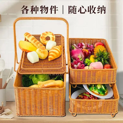 DecorBites™ Handwoven Rattan Picnic Basket with Lid and Rectangular Outdoor Storage