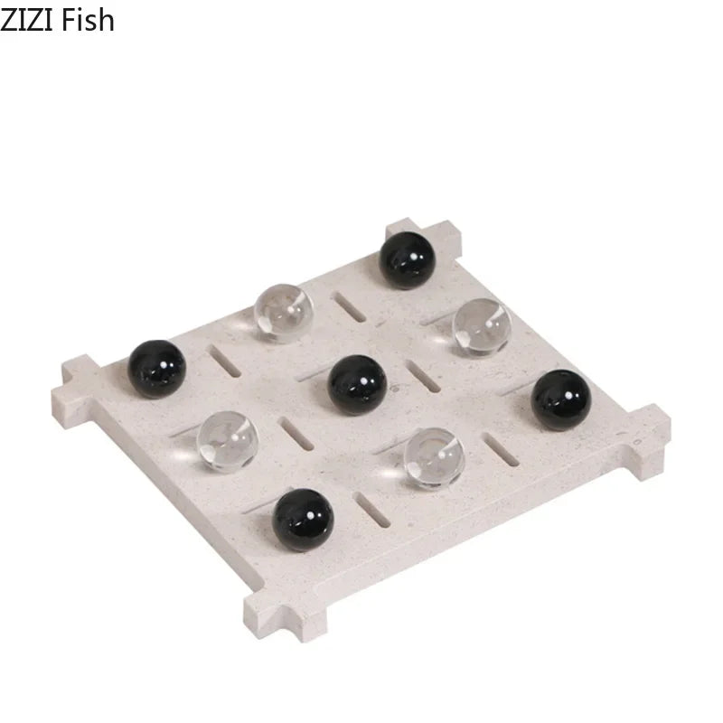 DecorBites™ Acrylic Tic-Tac-Toe Chessboard Set - Geometric Art Desk Decoration with Casual Chess Pieces