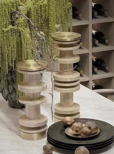 Brown Travertine Candle Holder