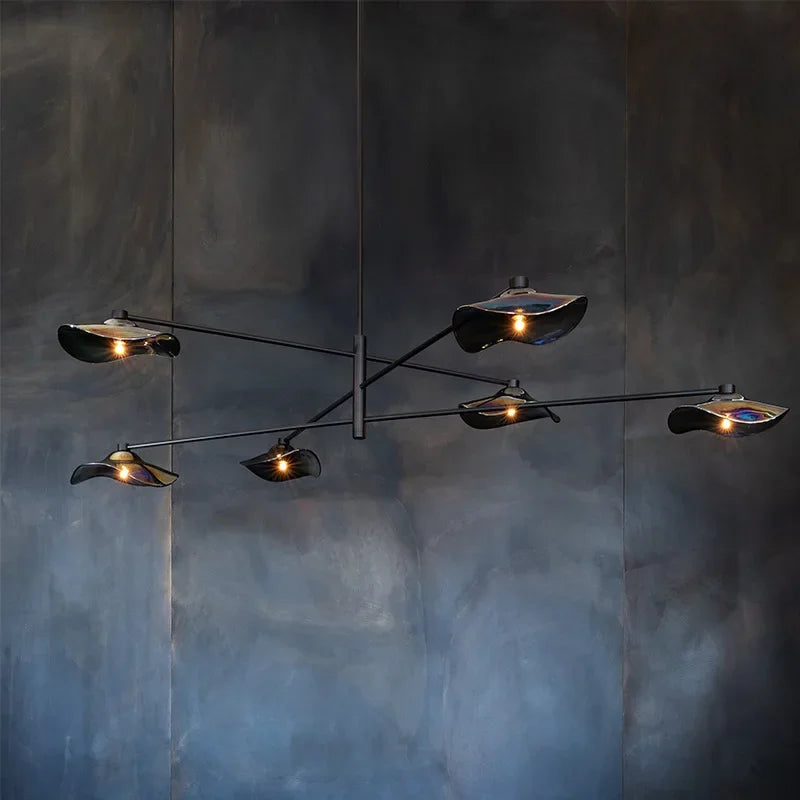 DecorBites™ Lotus Leaf Glass Iron Chandelier for Bedroom Living Room Hall Lighting