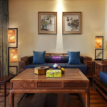 ديكوربايتس™ مصباح أرضي على الطراز الصيني بنقشة زهرة البرقوق القديمة - صورة مطبوعة إبداعية