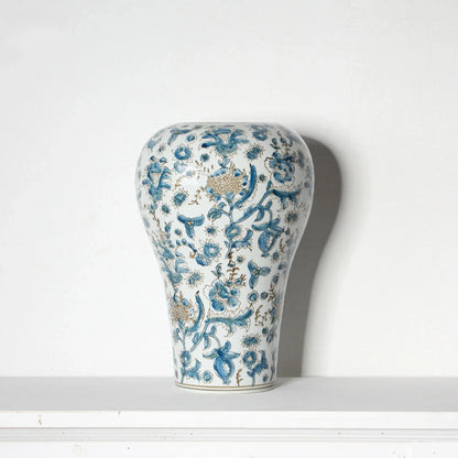 مزهرية خزفية زرقاء وبيضاء من DecorBites™، ديكور منزلي على الطراز الصيني القديم، أصيص زهور