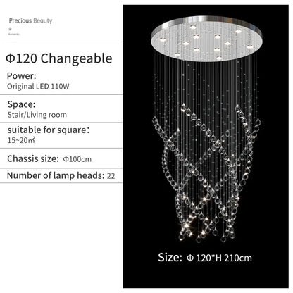 DecorBites™ Crystal Chandelier for High Ceilings Living Room - Modern Luxury Spiral Stair Pendant Lamp