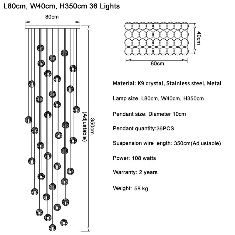 Lámpara colgante LED tipo araña DecorBites™ con forma de bola de cristal para sala de estar, cocina, escalera y salón.