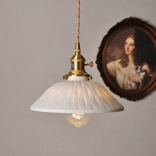 Japanese Ceramic Pendant Light With Polished Copper Finish