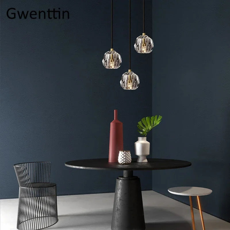 Gold Crystal Pendant Light K9 Nordic Kitchen
