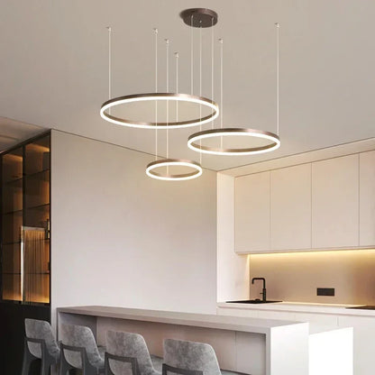 DecorBites™ Brushed Rings LED Pendant Chandelier in Gold Coffee Color
