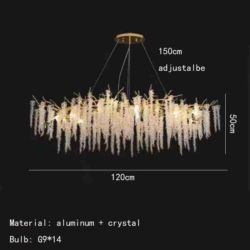 DecorBites™ Gold Aluminium Crystal Chandelier for Elegant Dining Room Lighting
