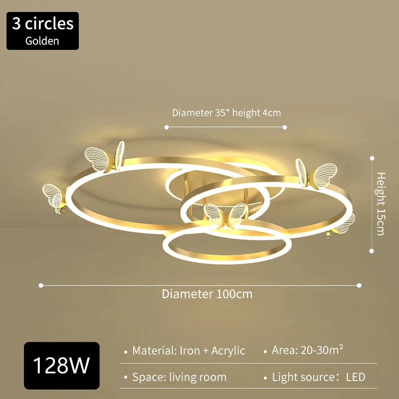 Decorbites™ Lámpara de Araña de Techo Redonda LED Mariposa Dorada para Sala de Estar y Dormitorio