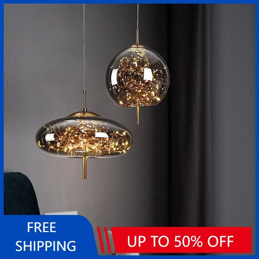 Modern Led Pendant Lamp Glass Ceiling Hanging Lights Fixture Luminaire Chandeliers Lustres Suspension Luminaire Bedroom Decor