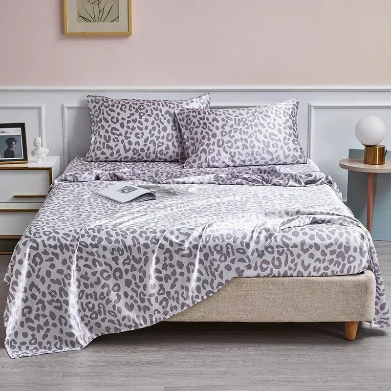 Decobites Satin Leopard Print Sheet Set - Queen/King Sizes