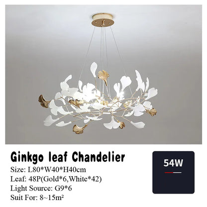 DecorBites™ Gold Branches Chandelier with Porcelain Leaves Pendant Light - Luxury Living room Decor