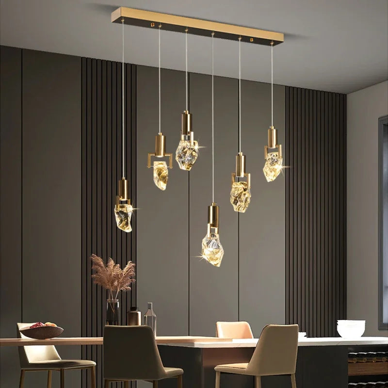 DecorBites™ Elegant Diamond Crystal Chandelier LED Light Fixture Gold Home Decor