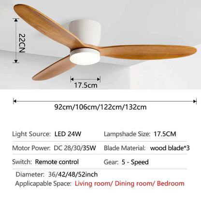 Decorbites™ Ventilador de Techo para Techos Bajos con Motor DC de 3 Aspas y 35W, Luz Tricolor de 24W y Control Remoto