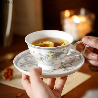 DecorBites™ Lace Floral Ceramic Cup&saucer Set for Elegant Dining and Tea Time