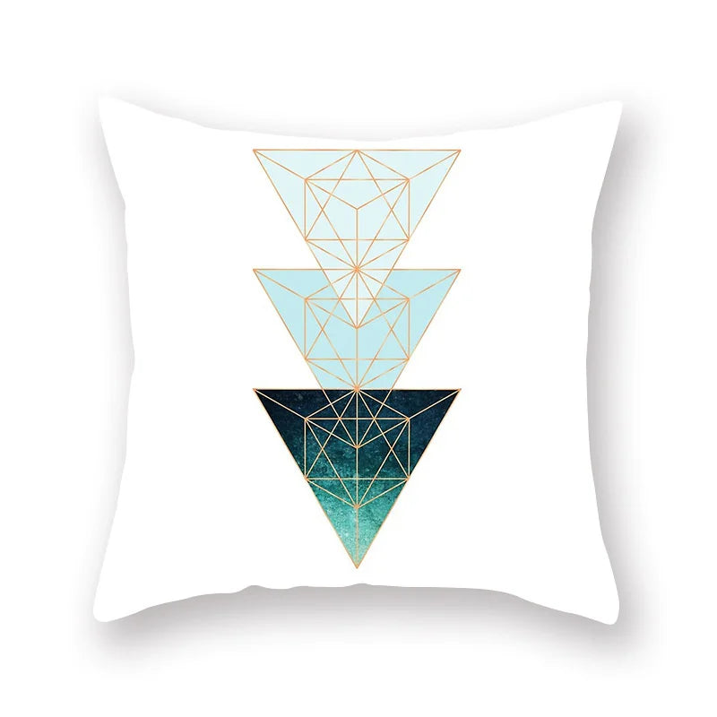 غطاء وسادة DecorBites™ بتصميم أوراق الشجر الهندسية وزهور باللون الأزرق المخضر لتزيين الأريكة والسيارة والمنزل