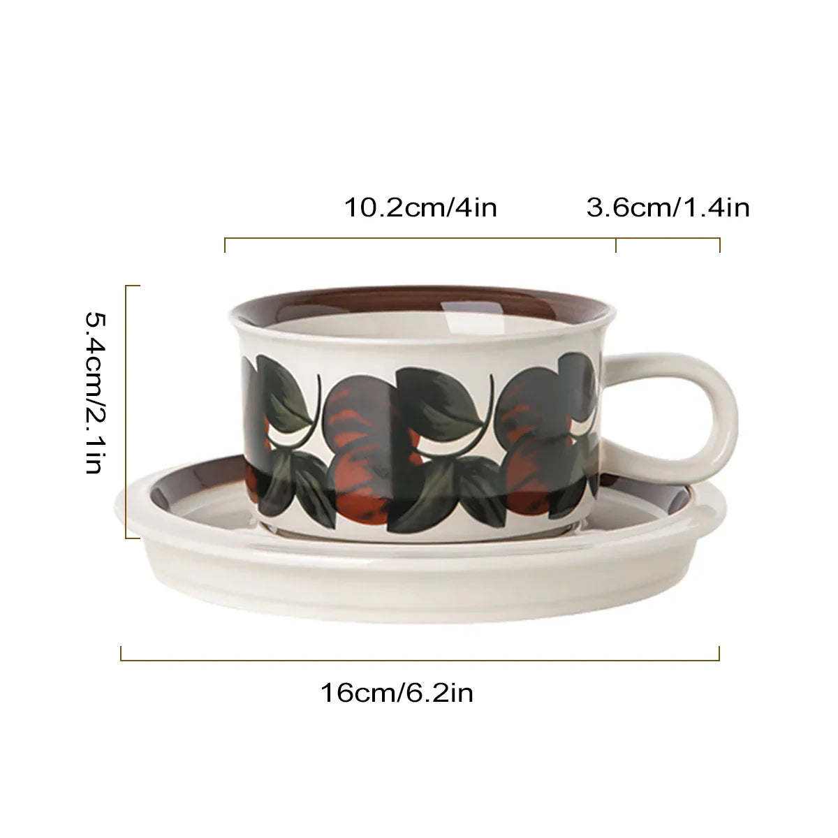 DecorBites™ Hand-Drawn Ceramic Espresso Cup with Saucer, 8oz Cappuccino Cups