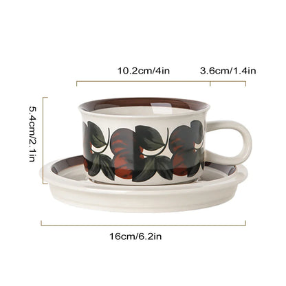 DecorBites™ Hand-Drawn Ceramic Espresso Cup with Saucer, 8oz Cappuccino Cups