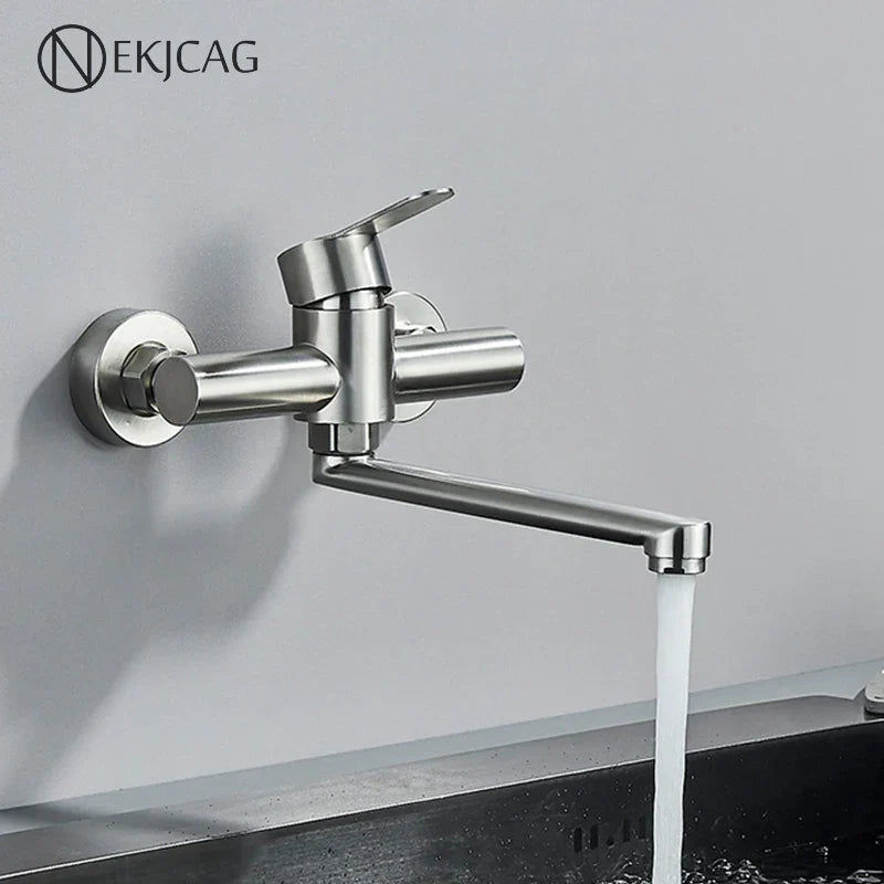 DecorBites™ Brushed Nickel Kitchen Faucet - Double Hole Mixer for Cold and Hot Water
