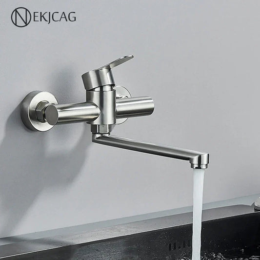 DecorBites™ Brushed Nickel Kitchen Faucet - Double Hole Mixer for Cold and Hot Water