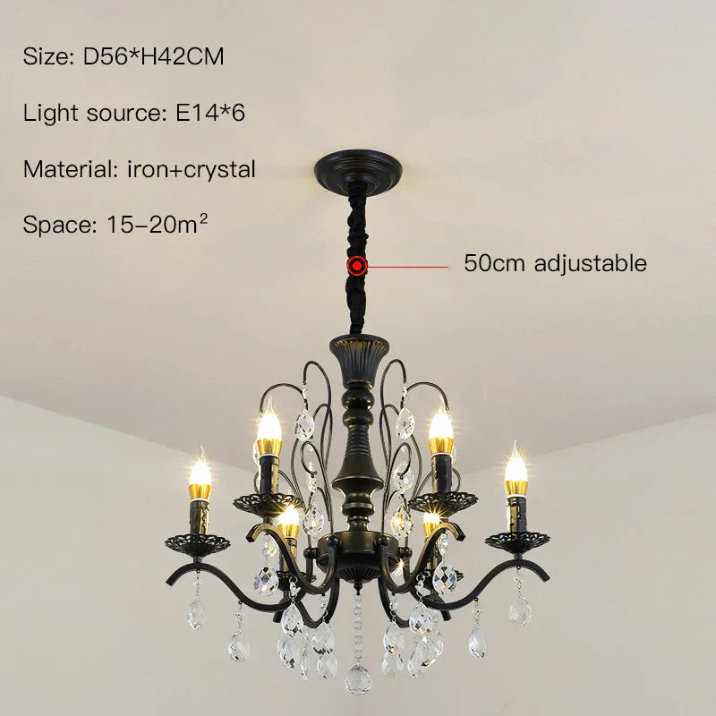 ثريا كريستال من الحديد المطاوع باللون الأسود من DecorBites™ لغرفة المعيشة وغرفة الطعام - تجمع بين الأناقة والرقي